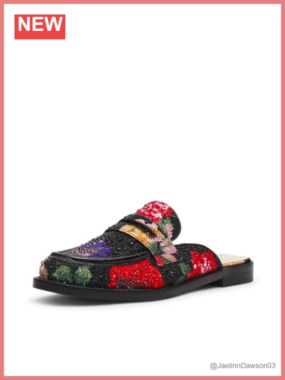 Rhinestone Embellished Slingback Mule Flats, .25 in Heel, Round Toe,